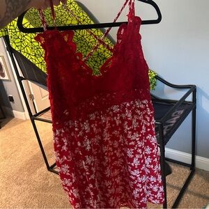 SHEIN Red and White Floral Dress